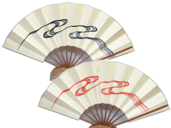 舞扇子≪テ397 手引色ぼかし 三つ雲 ピンク 金銀箔≫スス