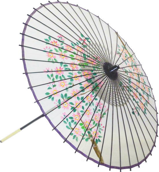 御前上等絹傘 桜Ｍ 白 国産（2本柄）持ちはこぶに助けになるな継ぎ切れ柄！\u003cBR\u003eかざり付ける・教養祭・大道芸・コスプレの小道具としても至適！\u003cBR\u003e【一こま・舞傘・映画化・小道具】２本継 継柄 日本製 和傘