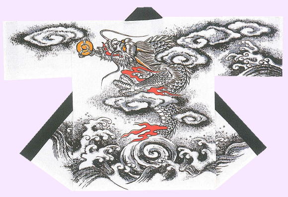 踊り半纏 吉20387(反応染)龍 白 レターパック発送OK 日本製 お祭用品・祭用品・お祭衣装