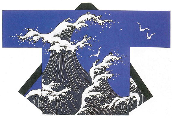 舞踊半纏 衆53305（絵の具染）波 紺 ゆうパケット送りとどけるＯＫ 日本製 祝賀会備品・祭備品・祝賀会お召しもの【法被・半被・はっぴ・ハッピ】【半纏・半天・袢纏・ハン拾・はんてん】【舞踊お召しもの・舞踊お召しもの】