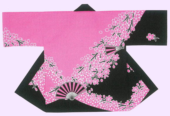 舞踊半纏 衆53323（絵の具染）桜 サクラ色 黒 ゆうパケット送りとどけるＯＫ 日本製 祝賀会備品・祭備品・祝賀会お召しもの【法被・半被・はっぴ・ハッピ】【半纏・半天・袢纏・ハン拾・はんてん】【舞踊お召しもの・舞踊お召しもの】