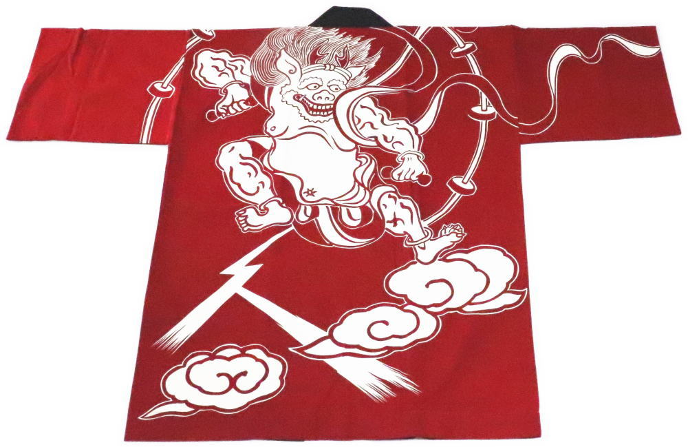 舞踊半纏 茶地 雷神 ゆうパケット送りとどけるＯＫ 日本製 祝賀会備品・祭備品・祝賀会お召しもの【法被・半被・はっぴ・ハッピ】【半纏・半天・袢纏・ハン拾・はんてん】【舞踊お召しもの・舞踊お召しもの】