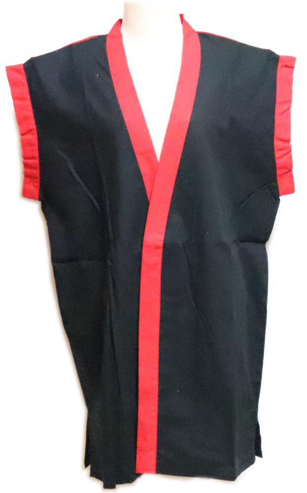 踊り半纏 袖なし 黒 衿・袖赤 パット入り ゆうパケット発送OK 日本製 お祭用品・祭用品・お祭衣装 【法被・半被・はっぴ・ハッピ】 【半纏・半天・袢纏・ハンテン・はんてん】【踊り衣装・踊り衣裳】