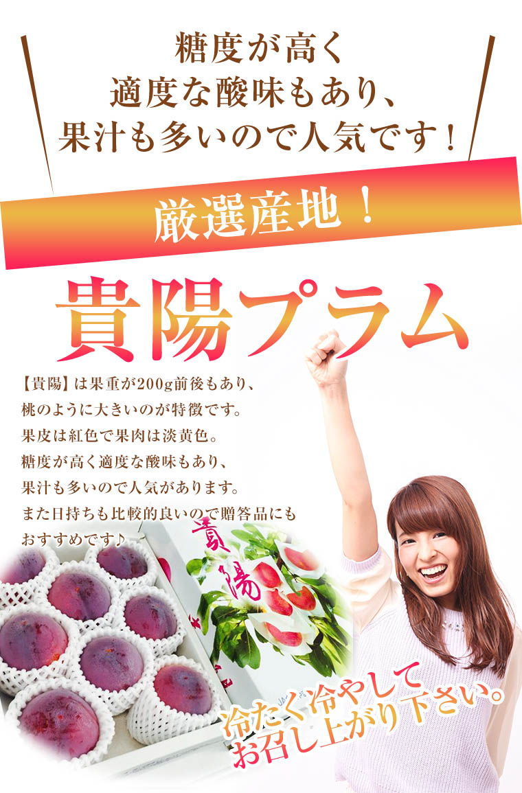 山梨県産【貴陽プラム】秀大玉8〜10玉化粧箱