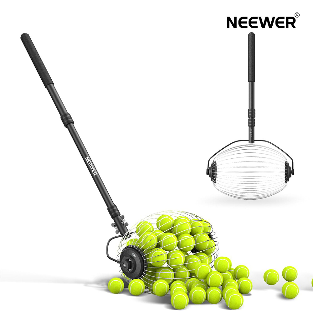 NEEWER テニスボールピックルボールコレクターローラー 77-148cm 伸縮式 ゴルフボールレトリーバー ホッパーピッカーアッパー 曲がらない クイックスクロール 最大40個ボール(60-68mm)用 テニス練習用アクセサリー TB01S｜匠shin