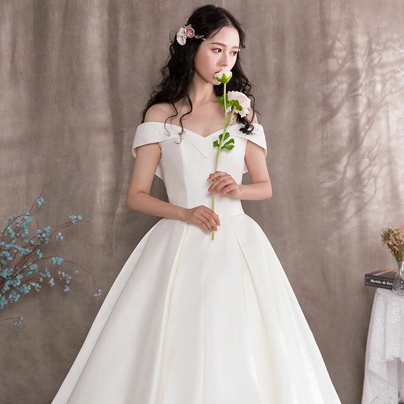 wedding dress サテン 花嫁 プリンセスドレス フォーマルドレス 結婚式 ブライダル 二次会 挙式 オフショル