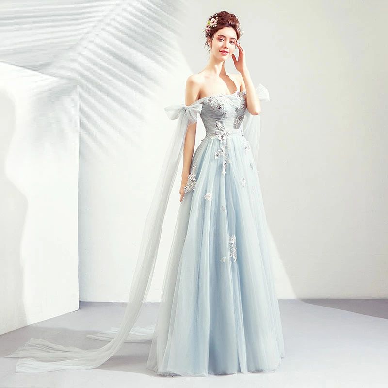 水色 Bridesmaid dress blue 演奏会 ロングドレス パーティードレス 結婚式 花嫁 フォーマルドレス 二次会 イブニ
