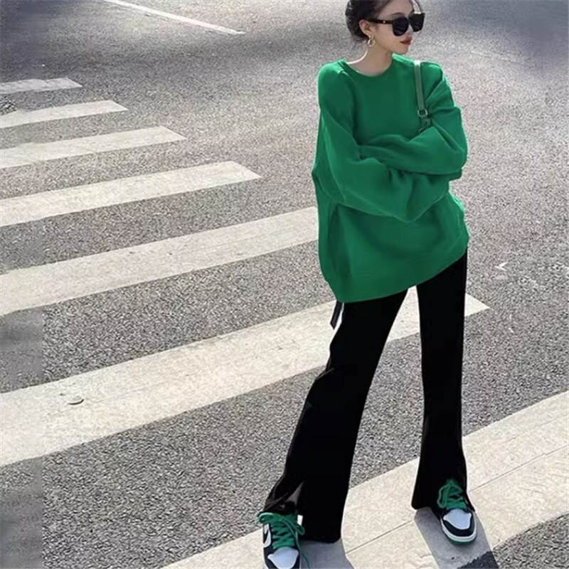 トレーナー 袖あり 長袖 ラウンドネック レギュラー ストリート かわいい 大人可愛い きれいめ シンプル カジュアル 大