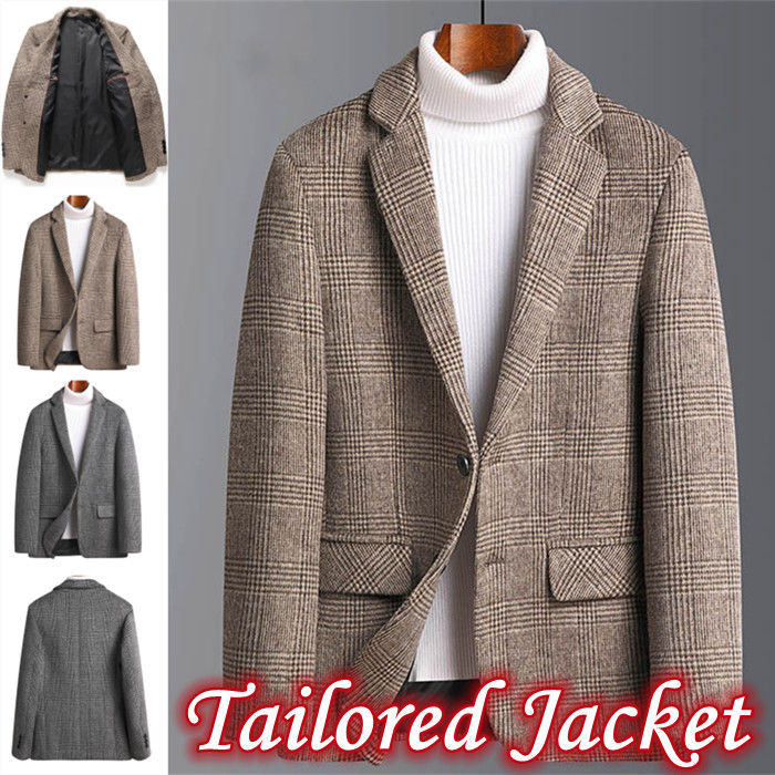 ウール混 メンズジャケット テーラードジャケット チェック柄 ショートコート ビジネス アウター 秋 冬服