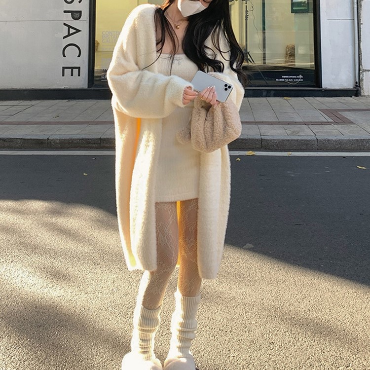 エコミンク コート 膝丈 長袖 襟なし ストレート フェイクファー エコファー もこもこ 前開き 大人可愛い きれいめ お｜匠shin