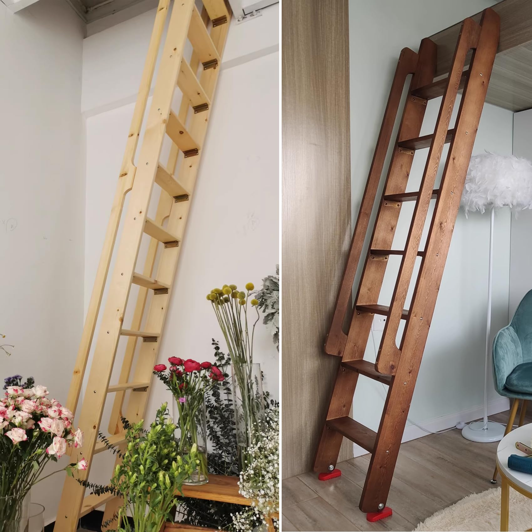 寝台 上がり段 屋根裏部屋 木製掛けはしご 1.25-2.75M 4段-10段 屋根裏部屋寝台 ちびっ子 成年者 二段寝台取り替えっこ用掛けはしご 上滑り打ちきり脚付き添い人 肘掛け付