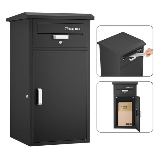 VARNIC 宅配ボックス DIY ポスト一体型 複数回投函 大容量 宅配BOX 戸外 防水 水が溜まらない 防塵 防錆 防犯 郵便受け 両開き扉 取り付け簡単 マグネットシート付き 郵便ポスト 要組立品 戸…|親愛商事