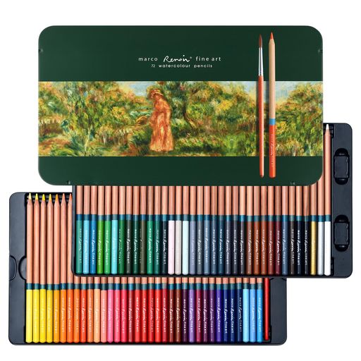 Marco成年者の塗り絵色鉛筆72色水彩画用いろえんぴつ労働者階級乾湿両用毛筆と木筆削り付3.7粍粗芯折れにくい大面積敷き色ふっくら重ねペンキ塗り能力のある染め付けるし分かりやすい小わっぱ成年者教え子専門職芸術関与者向け3120-7…