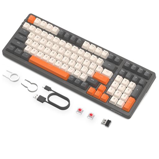ZIYOULANGK8ゲーミングキーボードワイヤレスメカニカルキーボード100足がかり赤軸テンキーホットスワップ相応うガスケットマウントカスタムRGBうしろ側ともし火2.4Ghz/Bluetooth5.0/Type-C有線