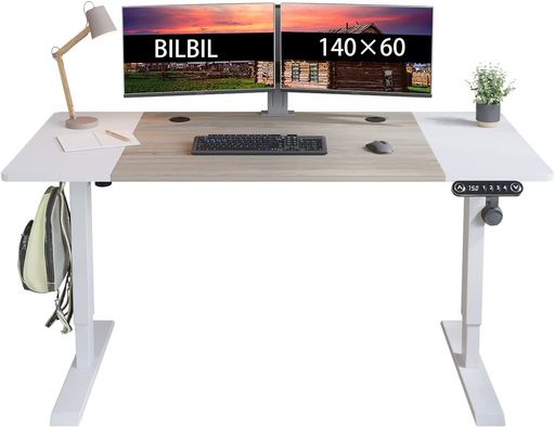 BilBilデスクパソコンラックつくえ電動昇降式机140CMx60コマーシャル電動式スタンディングデスクオフィスワークテーブル昇降式机ゲーミングデスク電動式高さ71-117コマーシャル高さ調節する能力のある記憶装置役立つこと付き添い人