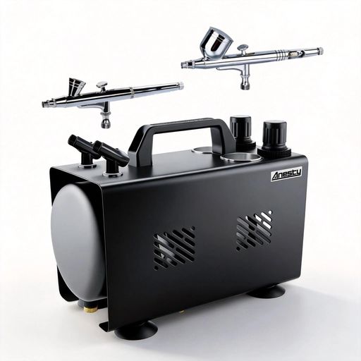 AnestyAHPTrunk2インチ1エアブラシコンプレッサー2口自主独往剪断応力制御機静音貯蔵タンク付き添い人ワンタッチ色替え書き割りひな形・プラモデルペンキ塗り用