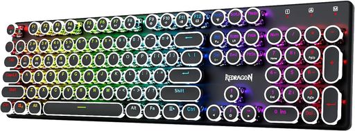 RedragonK710ワイヤレスゲーミングキーボード青軸【2.4G/Bluetooth/USB有線】テンキー付き添い人印字機風メカニカルキーボードレトロ丸型足がかり英語取り合わせアンチ生きすだまRGBバックライトメタルパ…