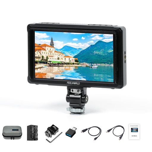 FEELWORLDFW568PRO6in1200nit高明快さ1920X1080デジタル一眼レフカメラフィールドモニター、3DLUTフォーカスピーキングアシストフル砂紋4KHDMI入出力ビデオフィールドモニター
