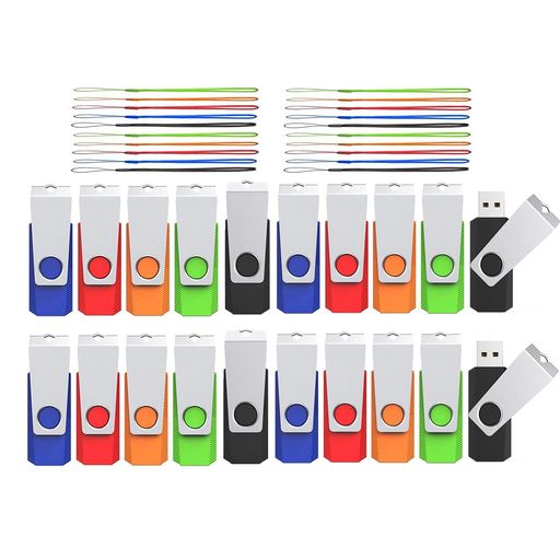 USB記憶装置1GB20個仕掛けるWooolkenUSB2.0360度回転させる式腹積もり軽さフラッシュドライブストラップ付き添い人資料保護することとうしろ押し用のUSB突っ支い棒