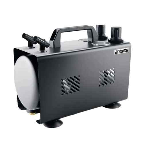 Anesty2インチ1エアブラシコンプレッサー2口自主独往剪断応力制御機静音1Lエア湖貯蔵タンク付き添い人大気圏毛はらいひな形・プラモデルペンキ塗り用AHPTrunk-C