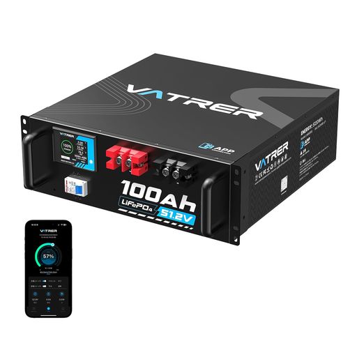 VATRER POWER LiFePO4 48v 51.2v 100Ah リン酸鉄リチウムイオンバッテリー ディープサイクルバッテリー LCDタッチスクリーン付き APPコントロール可能 最大5120Wの出力 5000回以上サイクル BMS付き｜親愛商事 111,650円