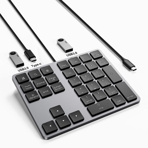 テンキー有線薄型34キーmacテンキーボードTabキー付きテンキーパンタグラフType-Cミニキーボードハブ2つのUSB3.0ポートと1つのUSBCポートを装備macテンキー片手デバイス外部