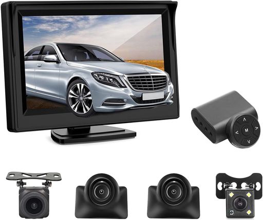 Antion 5インチIPSモニター 4個カメラセット AHD信号 死角なし安全運転システム 広角レンズ 暗視機能搭載 リモコン操作 ワンボタンで前後左右のカメラ画像切り替え 駐車支援 取り付け簡単 12V|親愛商事