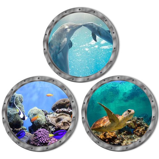 楽天市場】3D ウォールステッカー イルカ ウミガメ 熱帯魚 壁紙 3枚