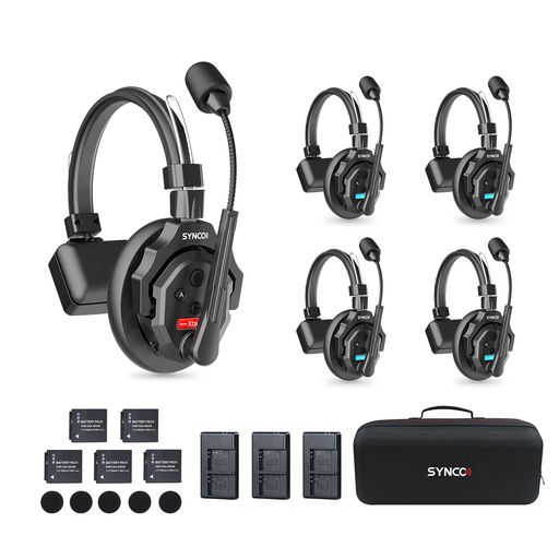 SYNCO XTALK X5 ワイヤレスインカムヘッドセット,全二重インカムシステム 5人通話 20H稼働 3.5mm音声モニタリング 複数セット組み合わせ可能 350M(LOS) AECノイズキャンセル HUB必要なし,|親愛商事