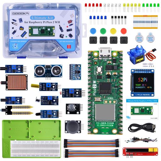 GEEEKPI ULTIMATE STARTER KIT FOR PICO 2W(付属)、デュアルARM CORTEX-M33およびデュアルHAZARD3 RISC-Vマイクロコントローラ、詳細なチュートリアル、複数の記事とプロジェクト、PYTHON C｜親愛商事