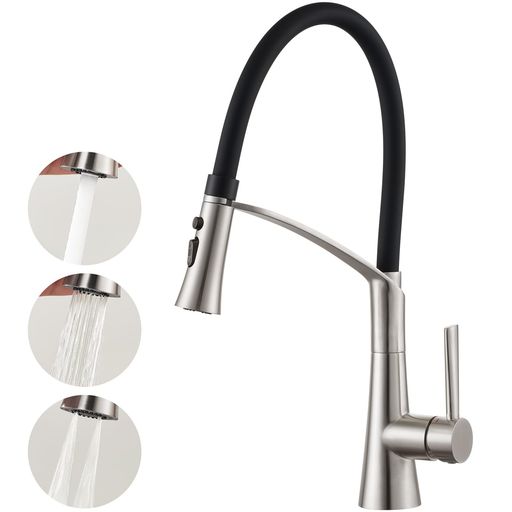 CREA キッチン蛇口 キッチン水栓 混合水栓 キッチンシャワー水栓 シングルレバー混合栓 ステンレス蛇口 伸縮ホース エコハンドル 360度回転 3wayの吐水式 泡沫水流 シャワー 強力洗浄...|親愛商事