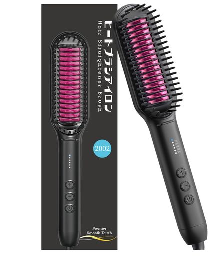 ヒートブラシヘアブラシアイロン2WAYカール/ストレートヘアアイロンやけど防止電熱ヘアブラシ210°Cプロ仕様130°C~210°C5段階温度調節60秒立ち上がり乾湿両用ブラシアイロン男女兼用家庭/…