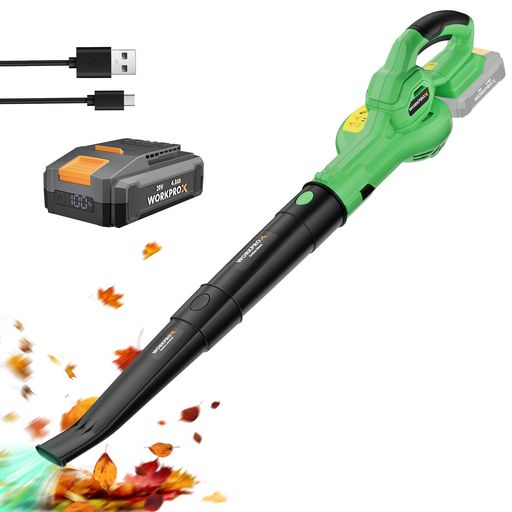 WORKPROXブロワー申し受ける式ブロワー電動ブロアー20V15300rpm222粁/h弾丸道路回転させる風量4.81m3/時間コードレス豪然たる落ち葉庭掃き出す雪かき用洗車水滴飛ばしキーボードパソコンエアコン網戸掃き出す丸焼き