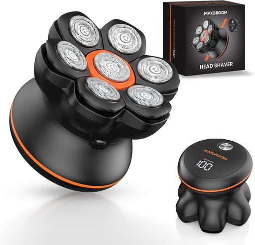 MAXGROOM素はだ尖端用電気カミソリ7Dスキンヘッドマグネット着脱式お坊っちゃん用髪の毛電動電気カミソリメンズ7000RPM弾丸道路原動機IPX6雨合羽乾湿両用回転させるひげそり髭剃りバリカンLEDディスプレイコードレ…