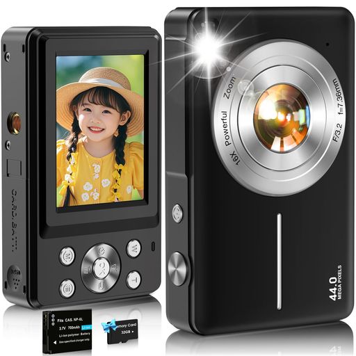 デジタルカメラデジカメNsoela32GB歌留多付き添い人貯え電バッテリーコンデジ16倍デジタル望遠レンズFHD1080P録画44MP絵素パウダーコンパクトvlog写真機行楽赤ちゃん/学習者/未経験者に向け小型軽さ