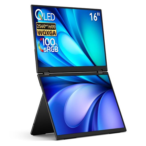 EHOMEWEI デュアルモニター 16インチ QLED 2.5K 2560x1600 デュアルディスプレイ 折りたたみ ミラーリング 拡張 薄型 6mm XQ-160NW｜親愛商事