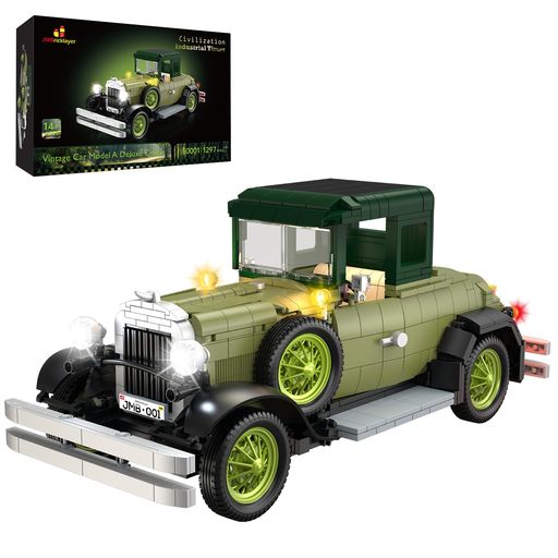 JMBricklayerレトロカー組み立てセット、車ビルディングブロックセットライト付き50001、大人向けカーズ組み立てモデル玩具、クラシックカーおもちゃ玩具プレゼント誕生日ブロッククリス…