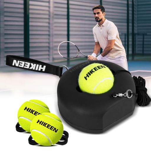 Hikeenテニス練習器具硬式テニスボール3個付きポータブル・トレーニング高弾性ストリングプレミアム練習成人用・子供・初心者(ブラック)