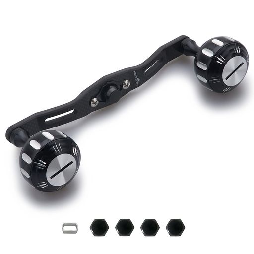 HEIGHTEN130mmリールハンドル厚さ4mm1.5K炭布カーボン35mmノブ搭載シマノ(SHIMANO)ダイワ(DAIWA)アブ(Abu)通用ベイトリール用HammerSeries(130mmブラック&シルバー)