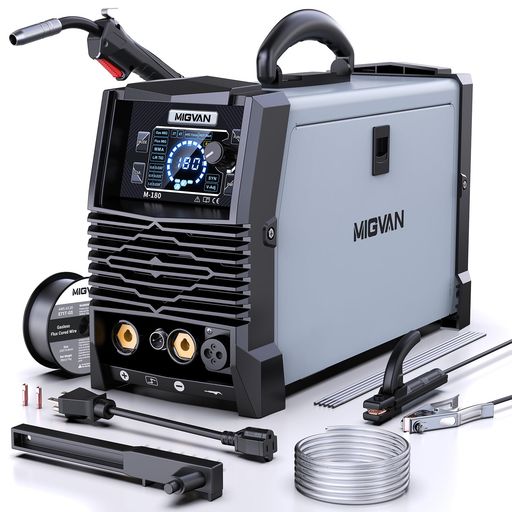 MIGVAN 溶接機 100v 200v兼用 180A 定格使用率60% 1台5役 半自動溶接機 板厚9mmまで ガス溶接 ノンガスMIG スプールガン Lift TIG アーク溶接 DIYの溶接初心者から現場の溶接プロまで 電流 電圧調整可能｜親愛商事