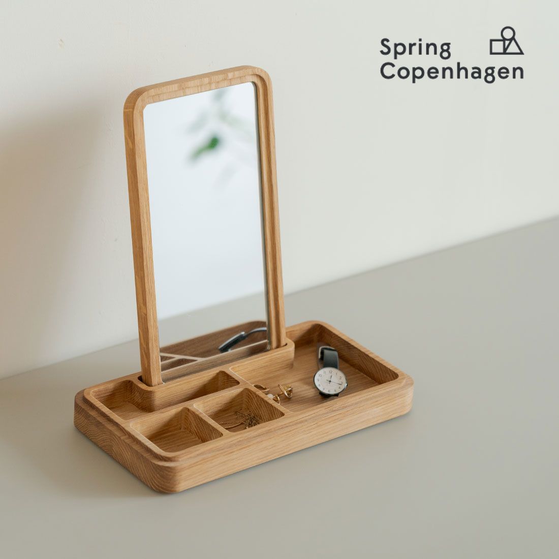 SPRING COPENHAGEN スプリングコペンハーゲン MIRROR BOX ｜卓上ミラー 鏡 北欧 木製 オーク 小物入れ CP-7003