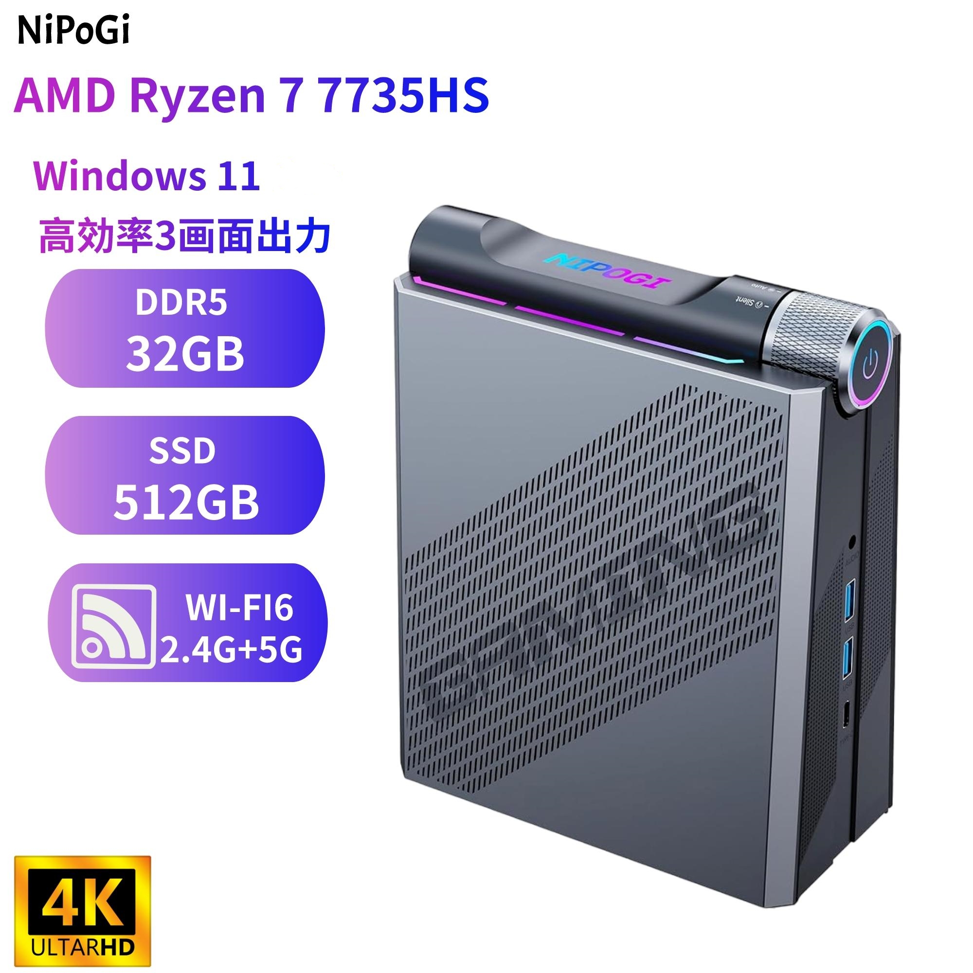 NiPoGi ミニpc Windows11 Pro AMD 3.3GHz 8GB-
