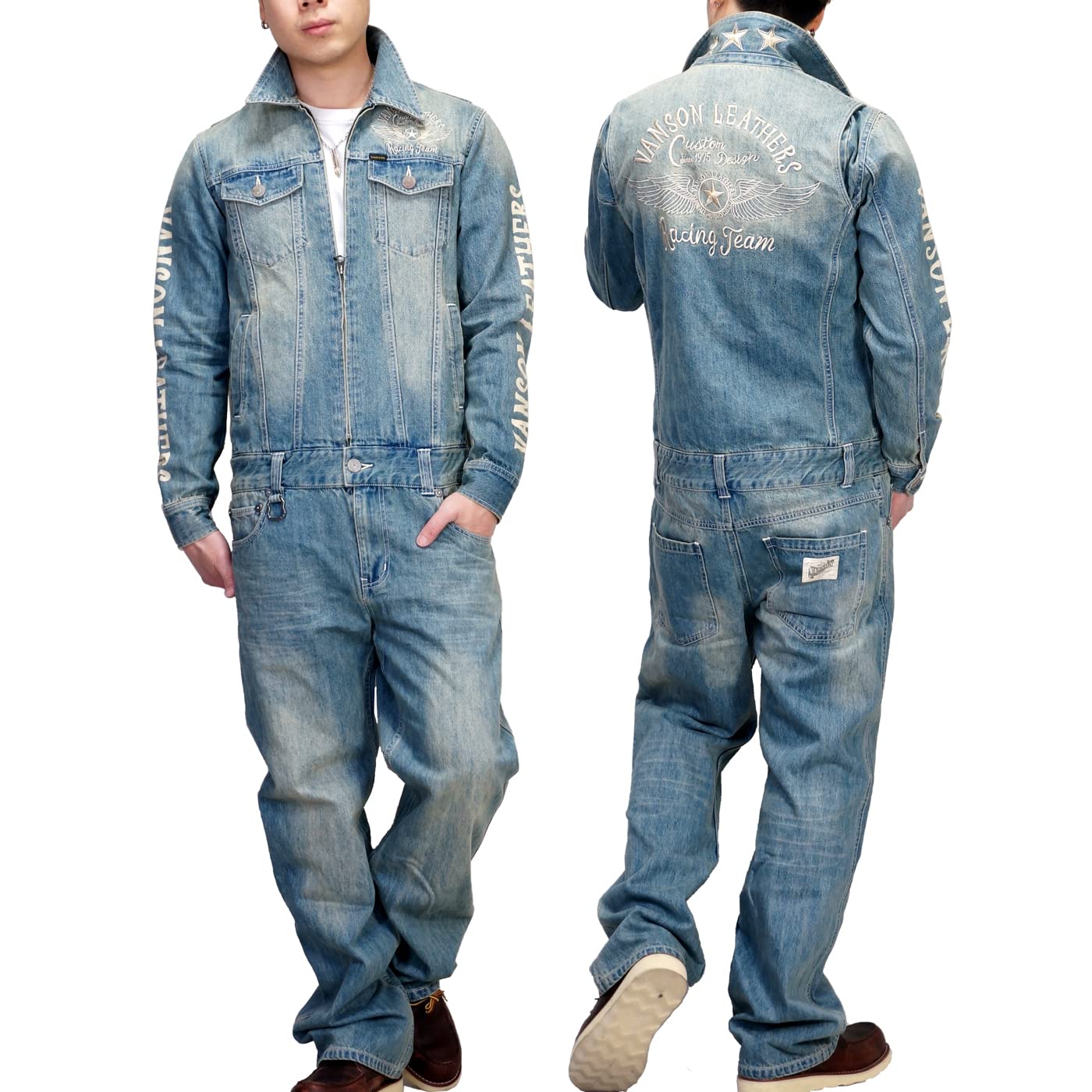 [バンソン] フライングはやりっ子刺しゅう 繋ぎ オールインワン 細工物 メンズ nvao-301 (S, INDIGO-B(ユーズド産業))