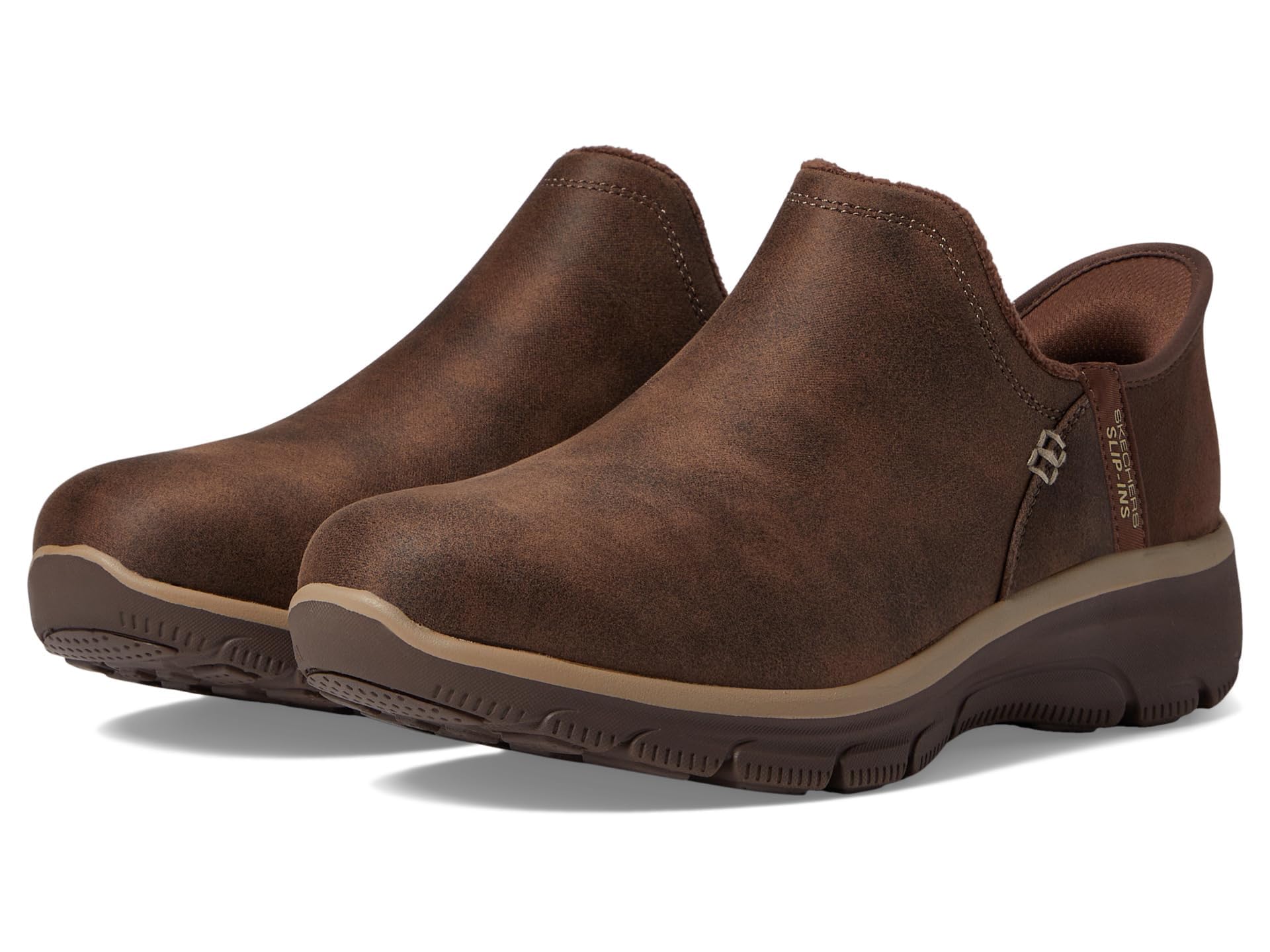 Skechers レディース イージーゴーイング - 今めかしいアワー - ハンズフリー スリップインアンクルブーツ, 黒茶, 5 Wide