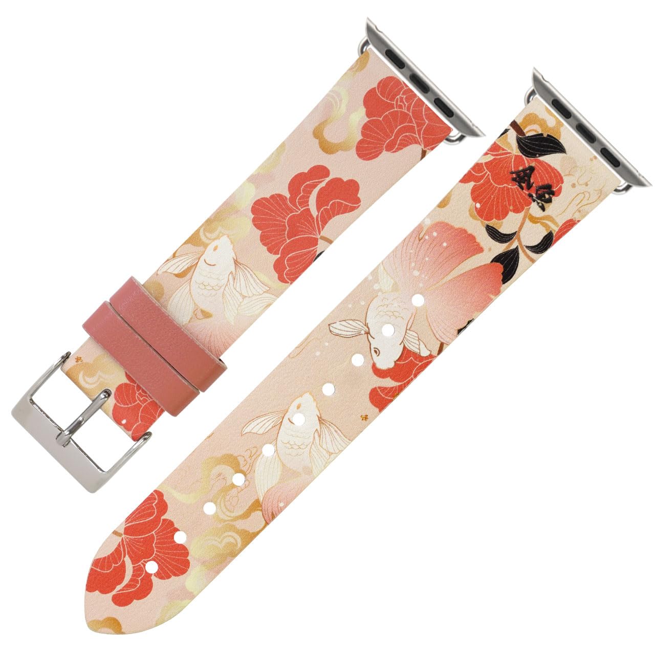 compatible with Apple Watch アップルウォッチ用 ダンス楽隊 胴締め 子ウシ 牛皮 日本言い慣わし 培養 キモノ KIMONO 黒房すぐり 49粍/46粍(Series11/10)/45粍/44粍/42粍 Series11/10/9/8/7/6/5/4/3/2/1/SE/SE2に相応う 金魚/部分品色合い シ