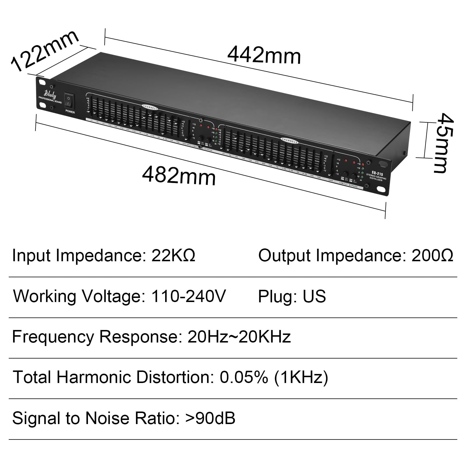 Btuty デュアルチャンネル 15バンドイコライザー 1U ラックマウント EQ-215｜シンイノストア 10,444円
