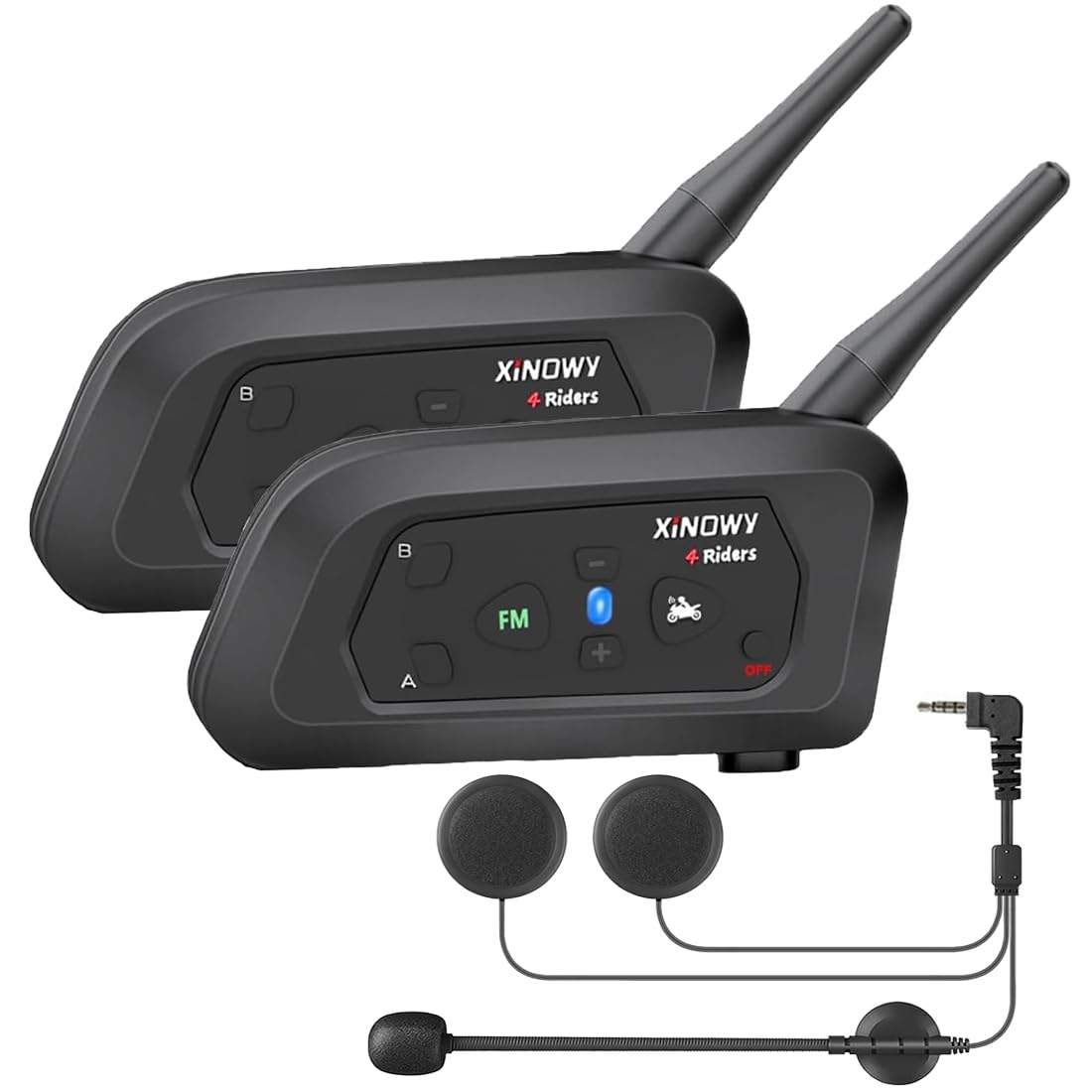Mihono 4Riders Interphone バイク用 インカム V4 昇級版、ツーリング対応 4人同時通話可能 FMラジオ 音楽 IP65防水 ブルートゥース インターコム HI-FI音質 Siri対応 付属品全部同梱 日本語説明書「技適｜シンイノストア