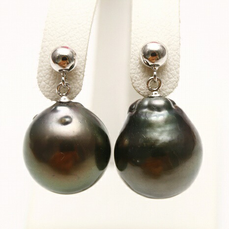 楽天市場】タヒチ黒蝶真珠パールピアス 12mm ブルーグレーカラー K14WG