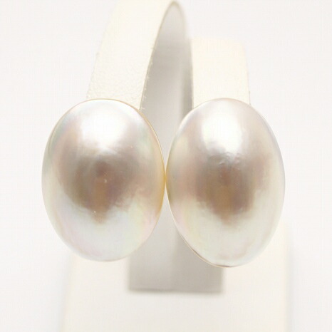 マベ真珠パールピアス　14mm　ブルーグレーカラー　K14WG製 マベ真珠パールピアス 14mm ブルーグレーカラー K14WG製 : 真珠