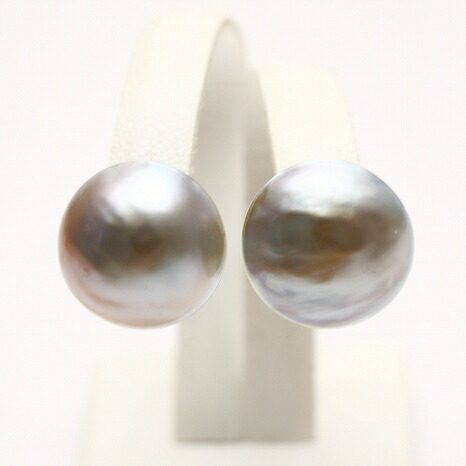 楽天市場】マベ真珠パールピアス 14mm ブルーグレーカラー K14WG製